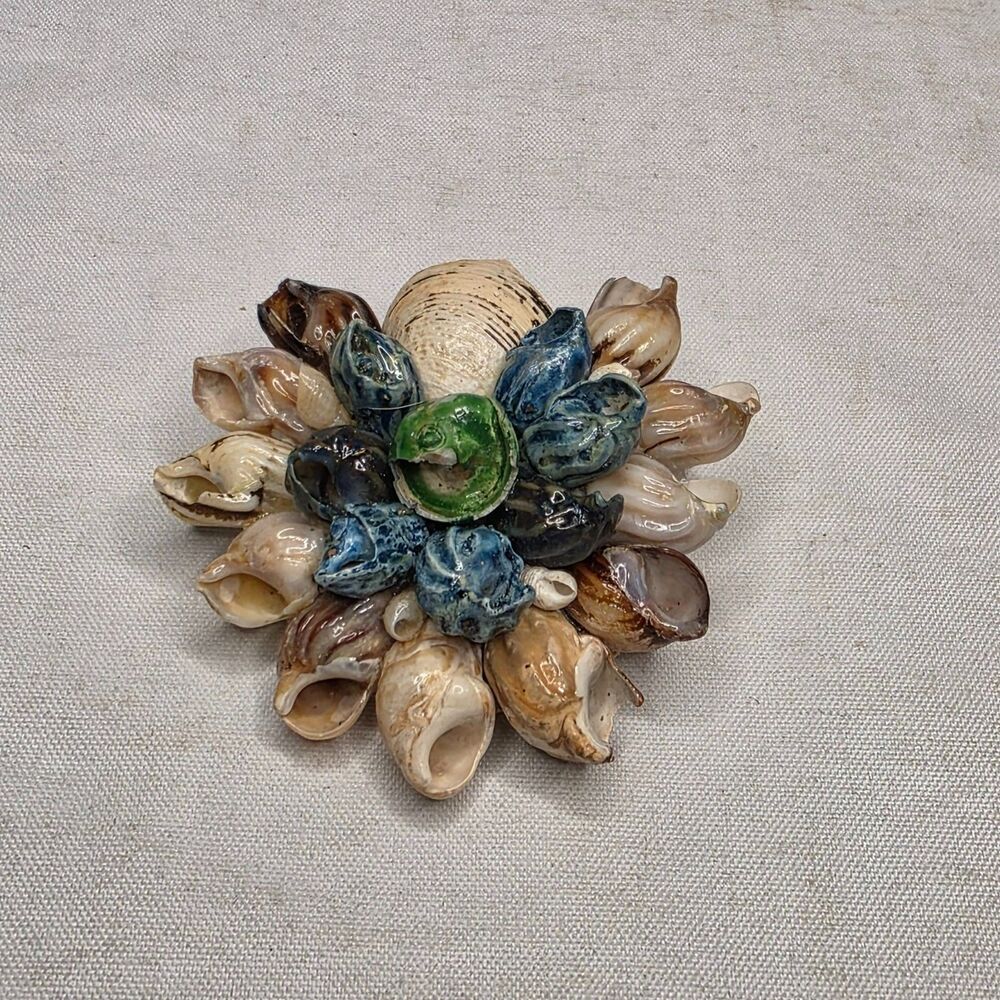 Handmade Seashell Flower Brooch Pin Natural Shells Coastal Beach Accessory